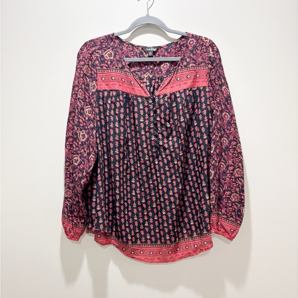 LUCKY BRAND • Women’s Mix Printed Cloth Button Cover Henley Boho Floral Blouse - Picture 1 of 6